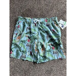 NWT Trunks Brand Swim Shorts Trunks Men's Large San O Swimsuit Tropical Jungle